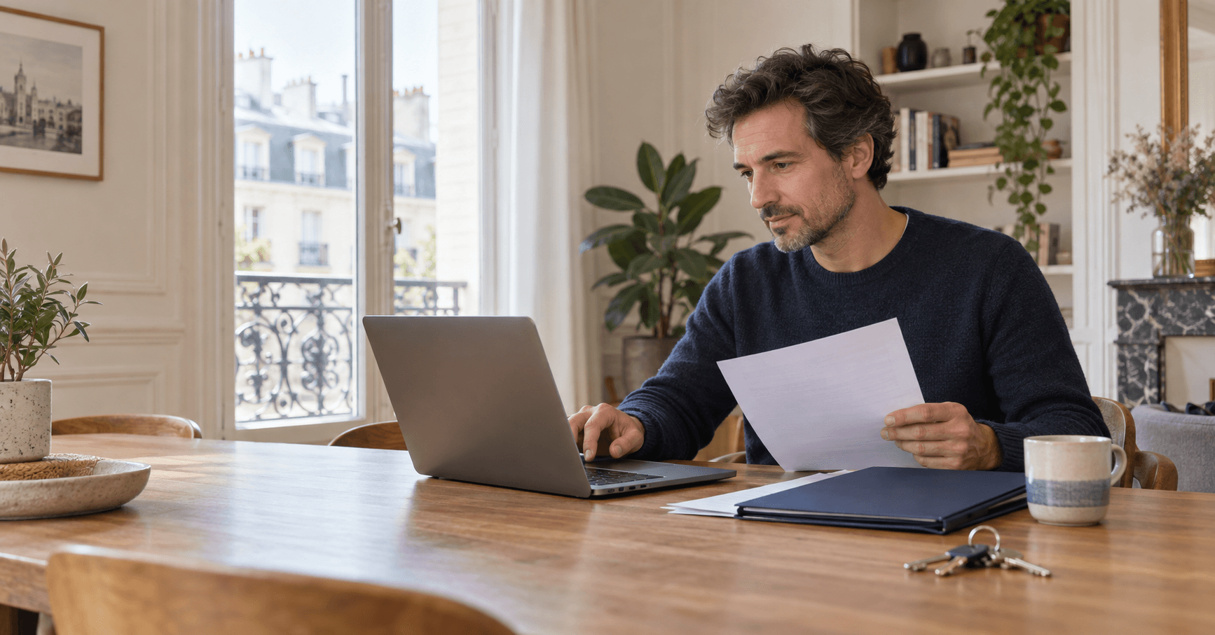Propriétaire préparant une quittance après avoir vérifié un paiement sur son ordinateur